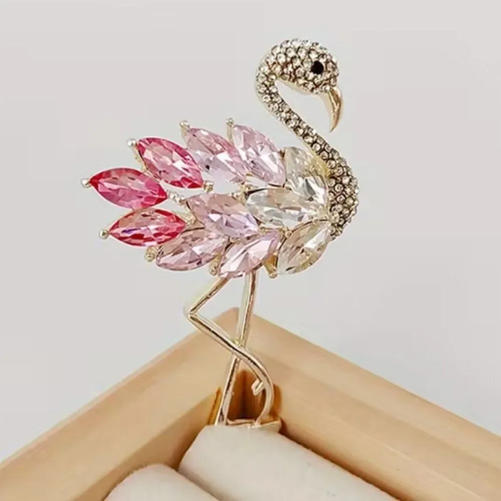 Flamingo Brooch Pin Pink & Clear Rhinestones & Crystals Delicate Animal Bird Pin